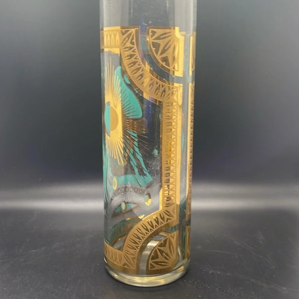 Vintage 60’s Fred Press Trojan Horse 22k Gold Turquoise 8 Pc MCM Barware Set